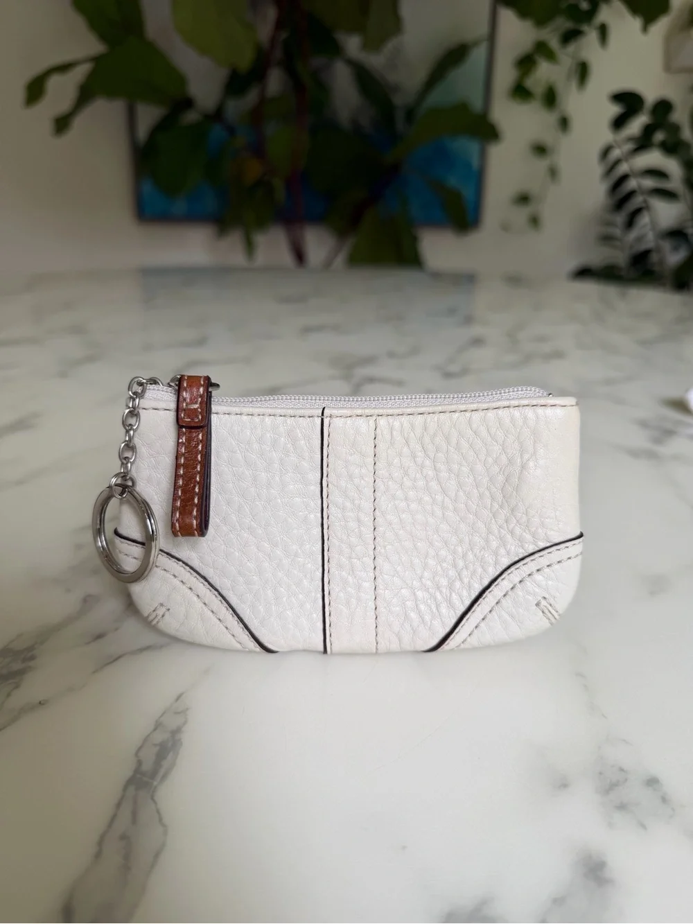 Coach Vintage Y2K Soho Pebbled Leather Medium Skinny Coin Purse Parchment Ivory